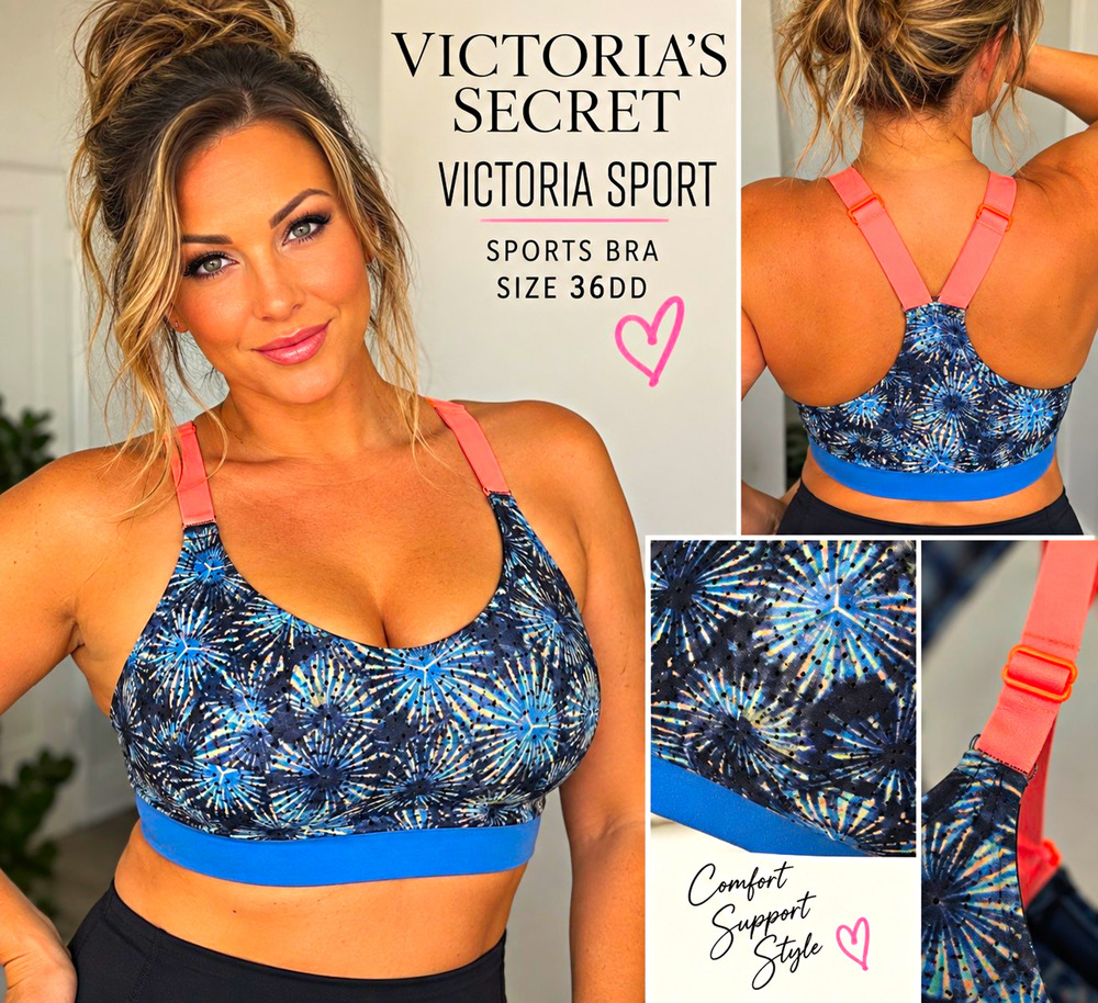 Victoria’s Secret Victoria Sport Sports Bra 36DD Blue Print Padded Adjustable St